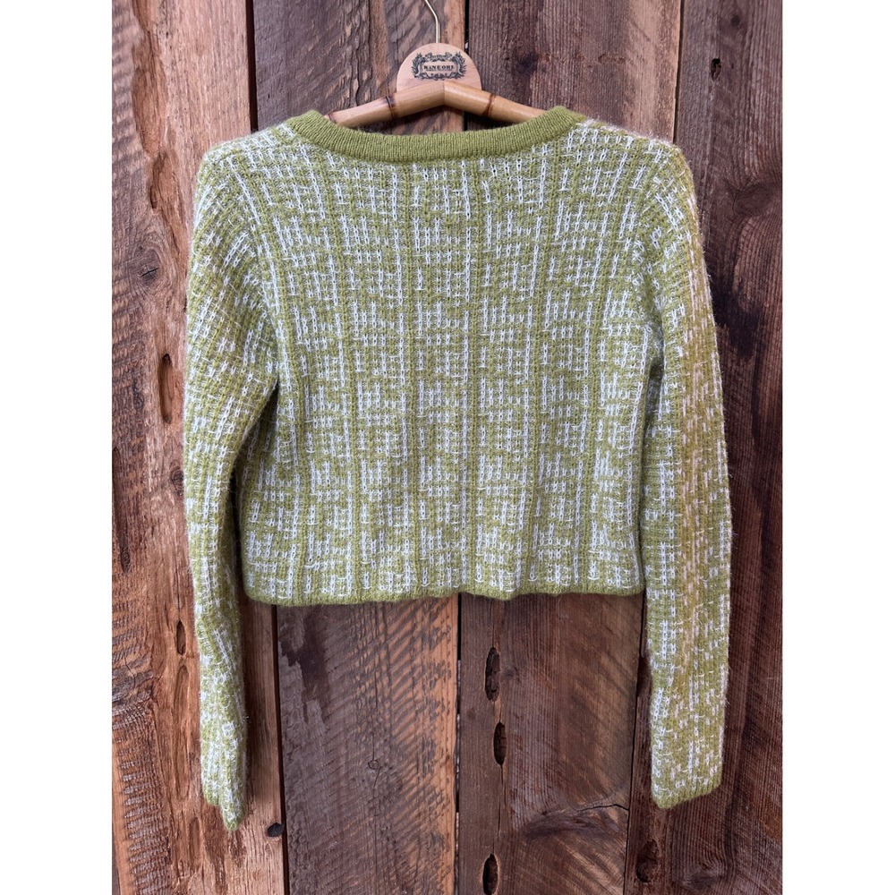 Cider Olive Green & White Tweed Cropped Cardigan Sweater - Picture 4 of 10
